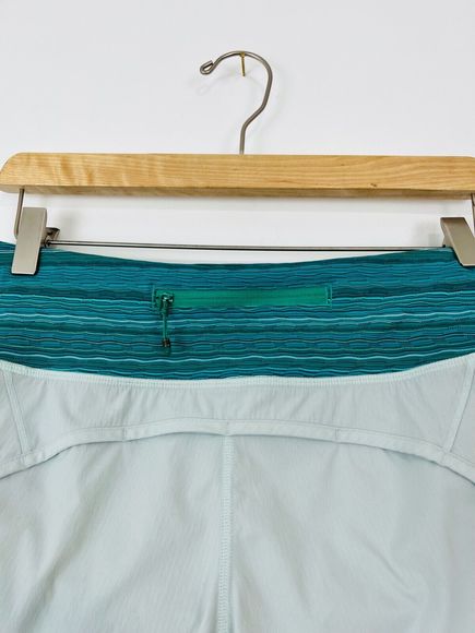 Lululemon Green Knit Trim Wide Waist Band Logo Short Yoga Gym Shorts UK S - Picture 7 of 10